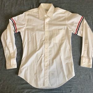 Thom Browne White Oxford w/ Striped Grosgrain Armband Classic Shirt - Size L / 3